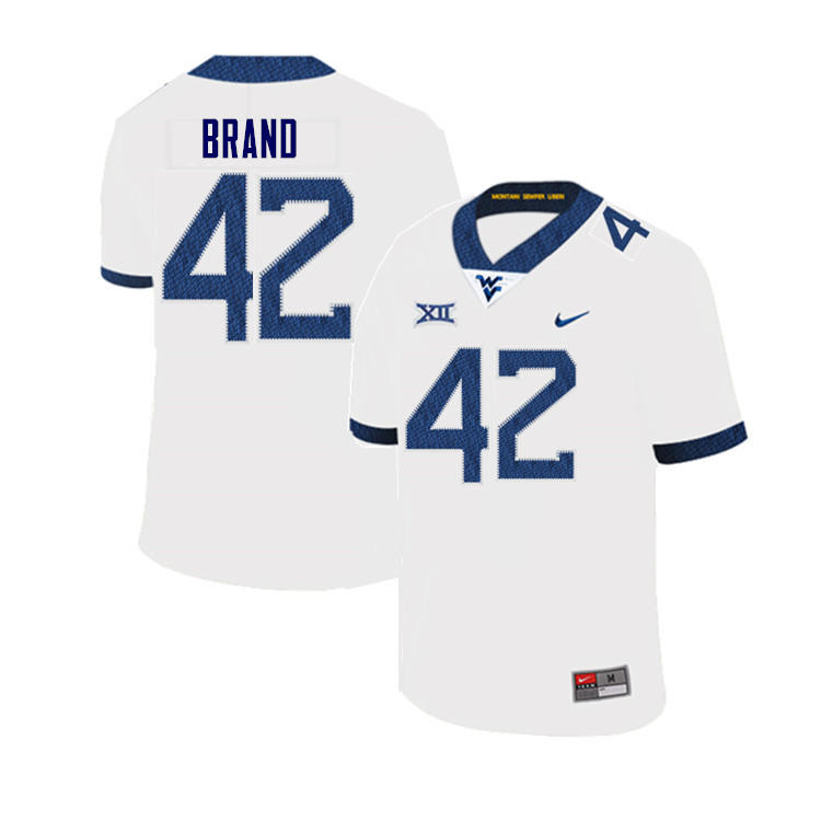 Men #42 Bryce Brand West Virginia Mountaineers College Football Jerseys Sale-White - Click Image to Close